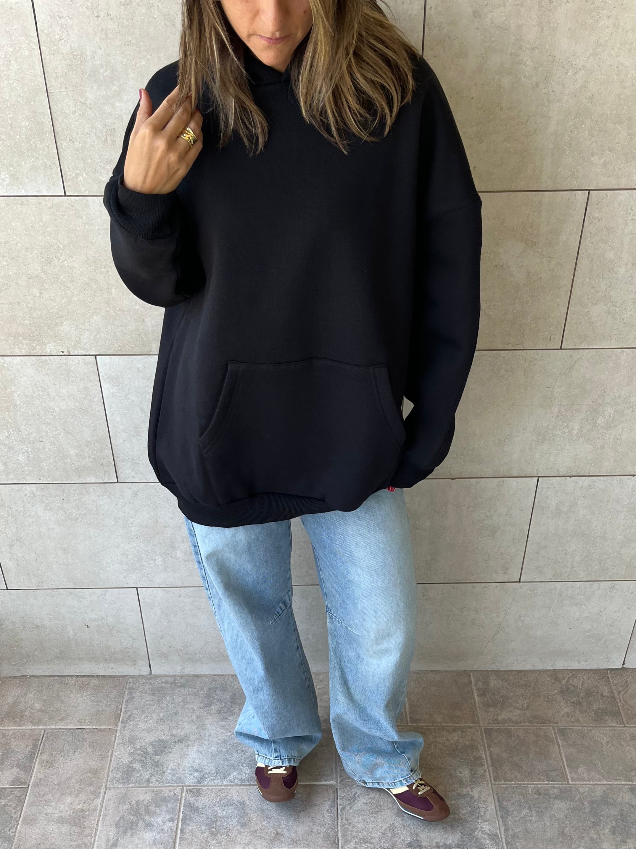 Black Oversized Essential Hoodie