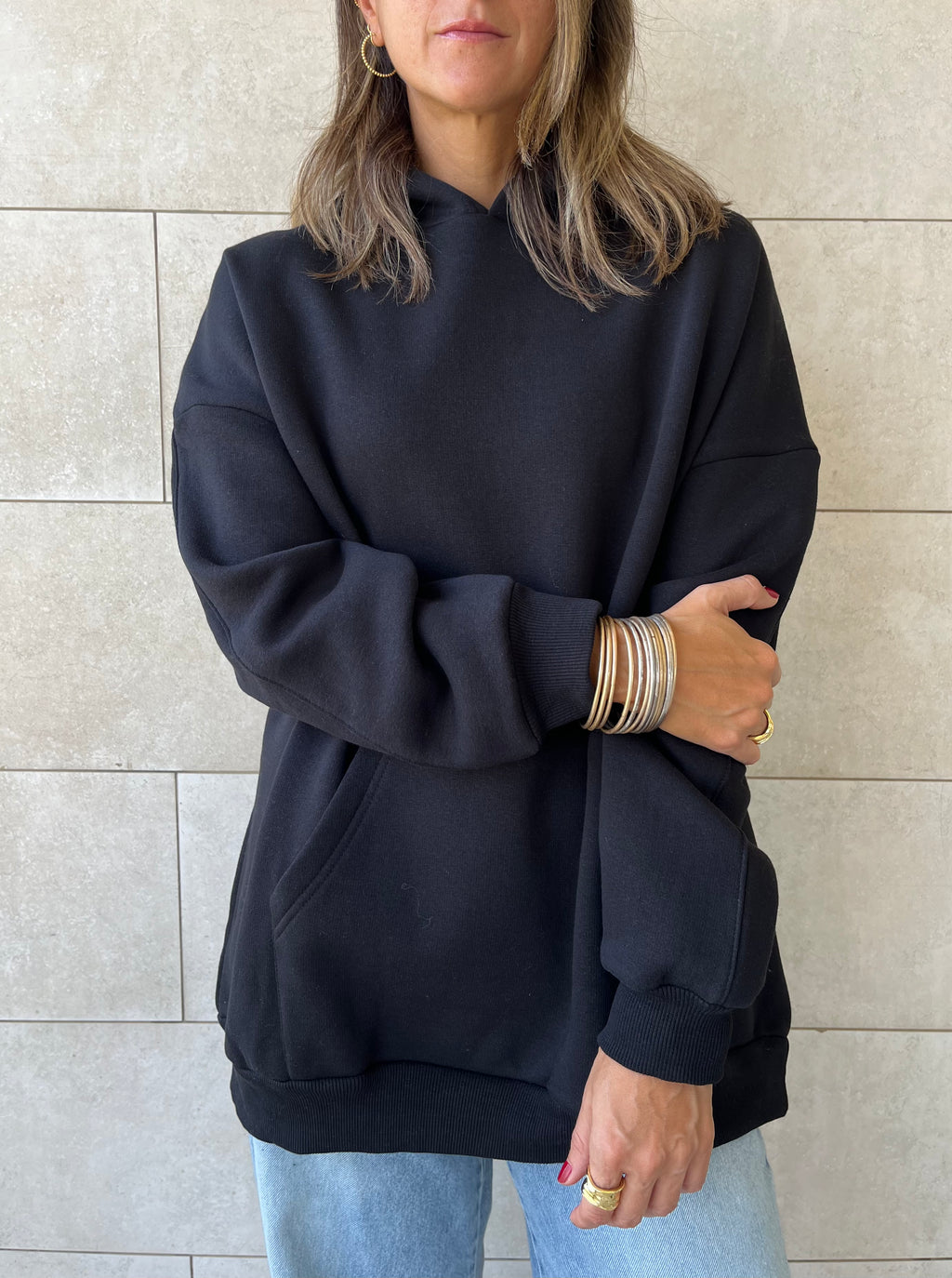 Black Oversized Essential Hoodie