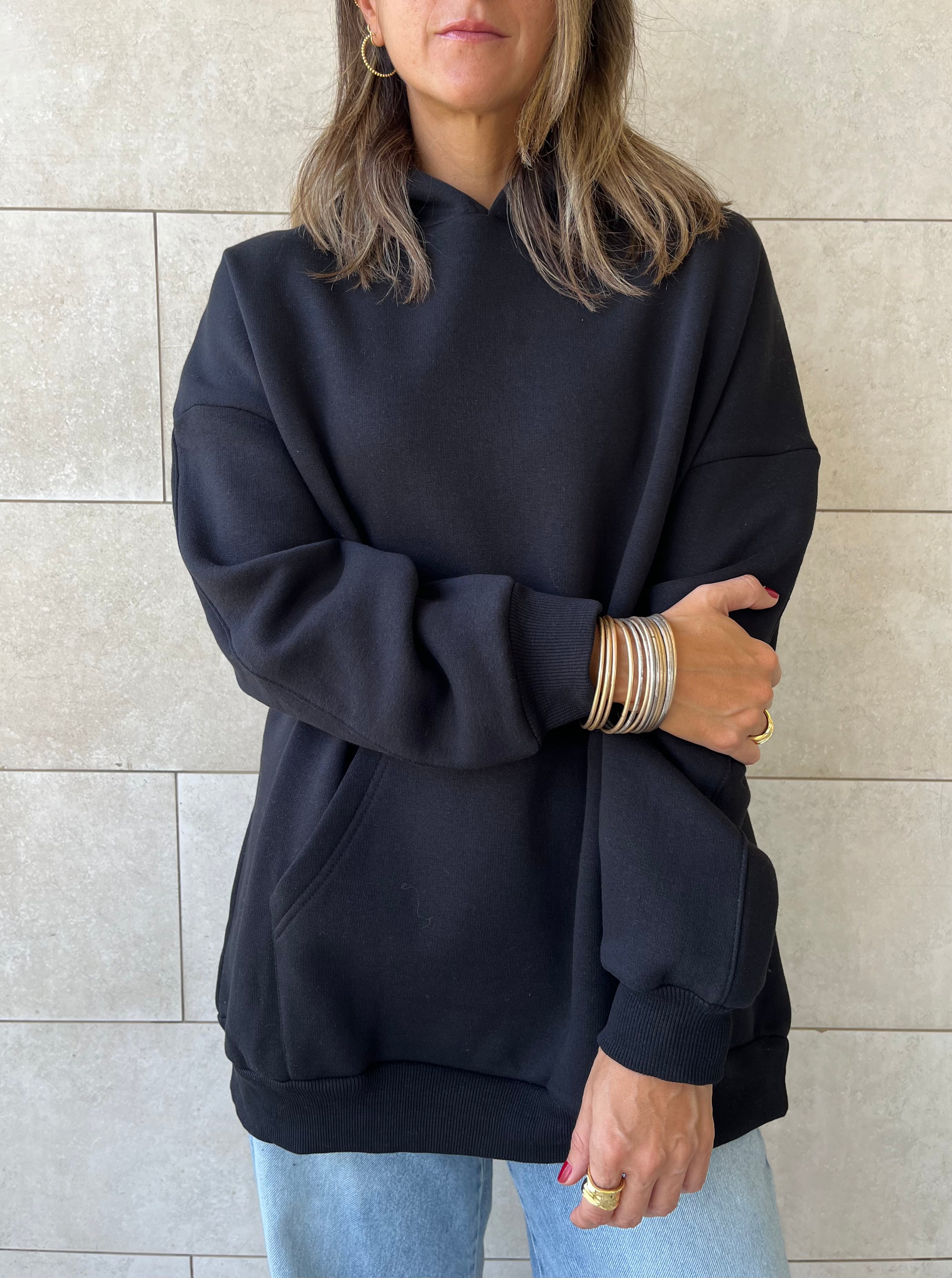 Black Oversized Essential Hoodie