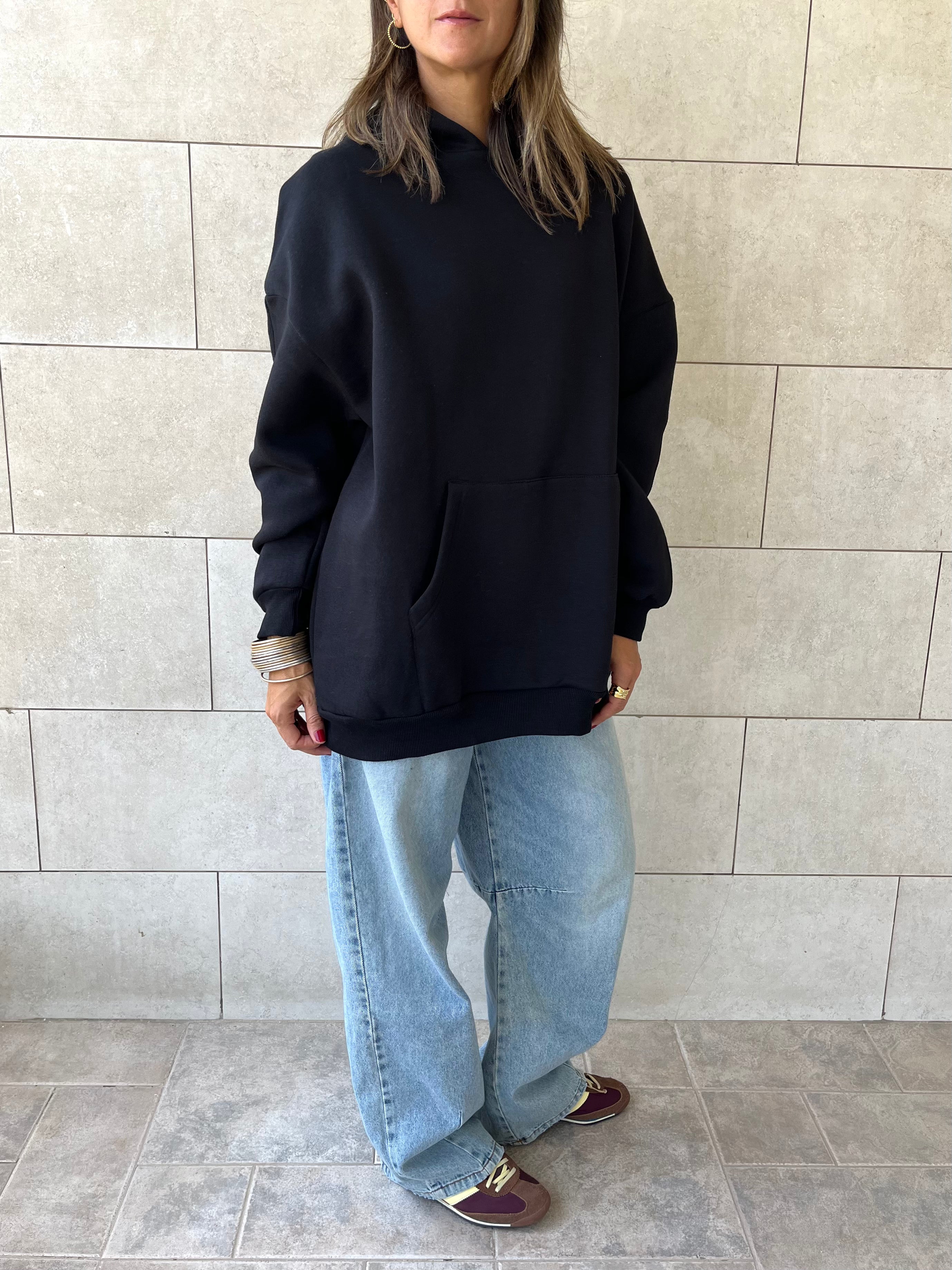 Black Oversized Essential Hoodie