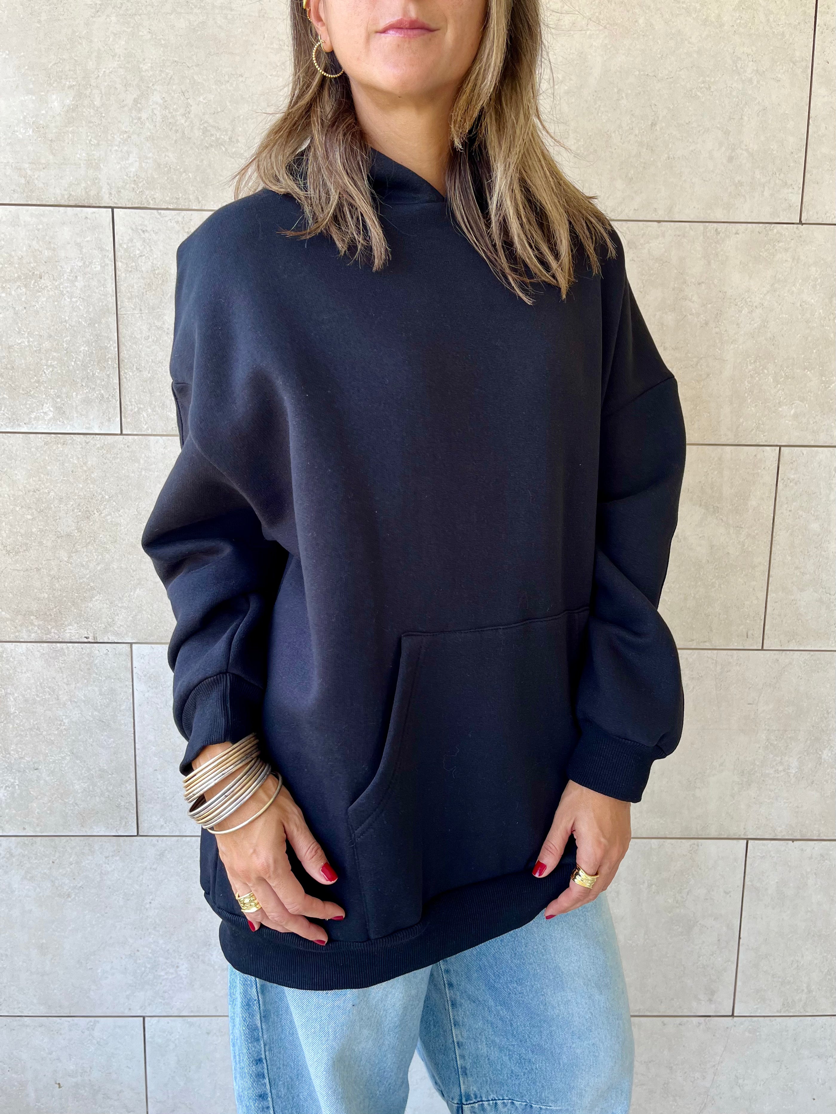 Black Oversized Essential Hoodie