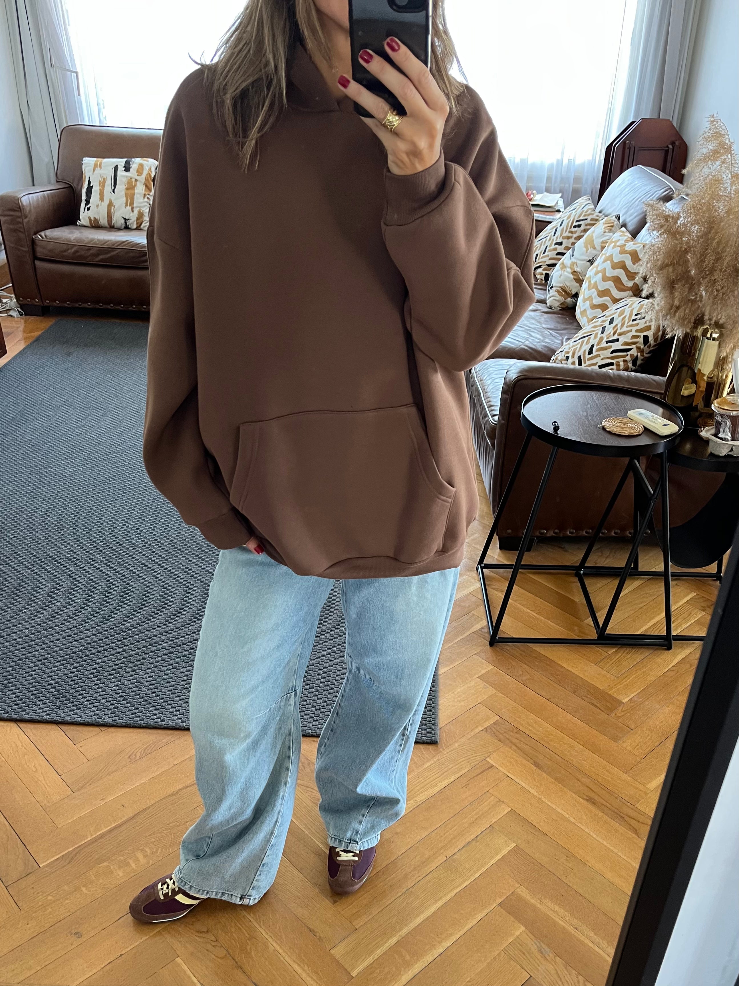 Brown Oversized Essential Hoodie