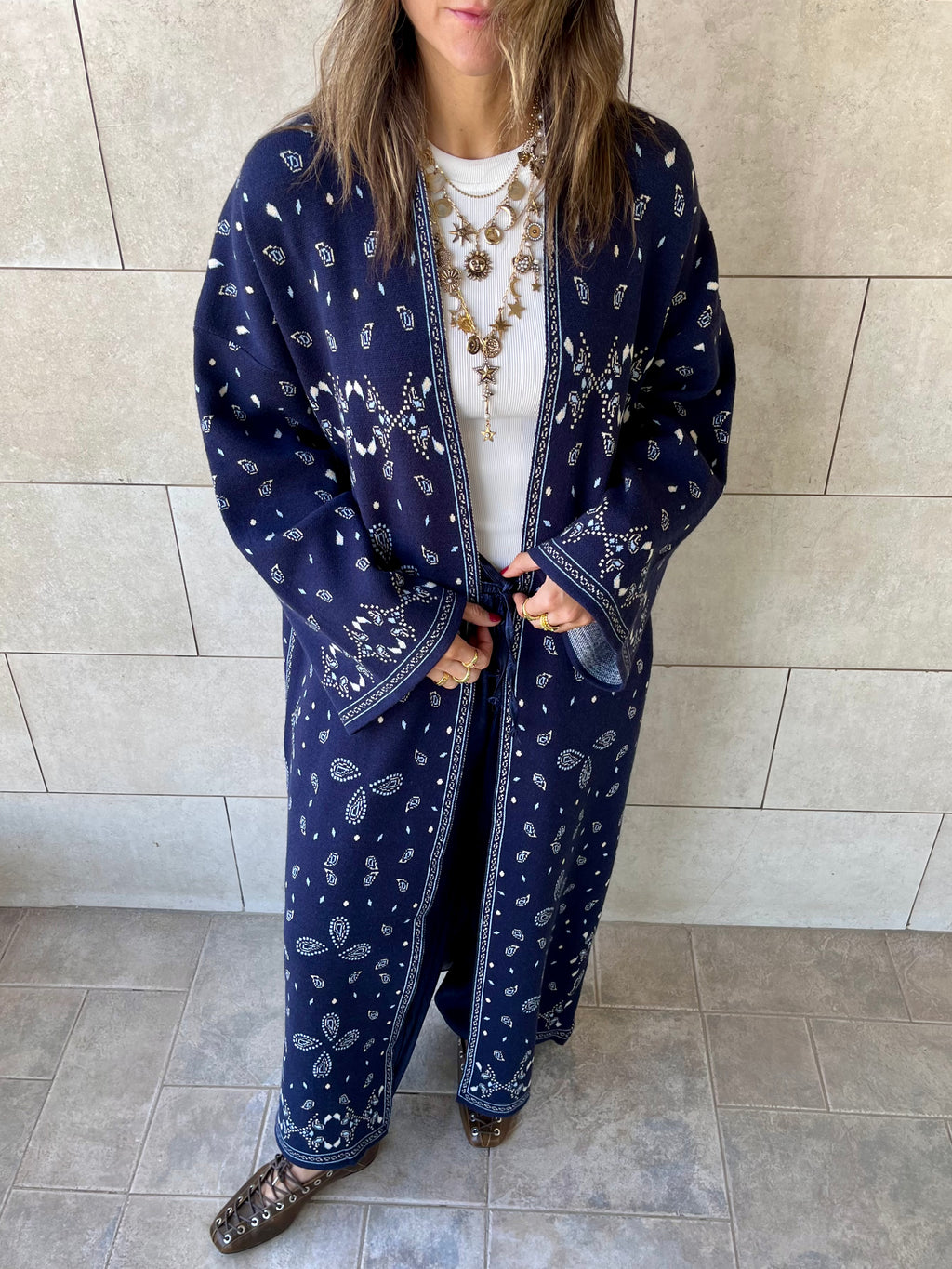 Navy Cult-Favorite Knit Bandana Kimono