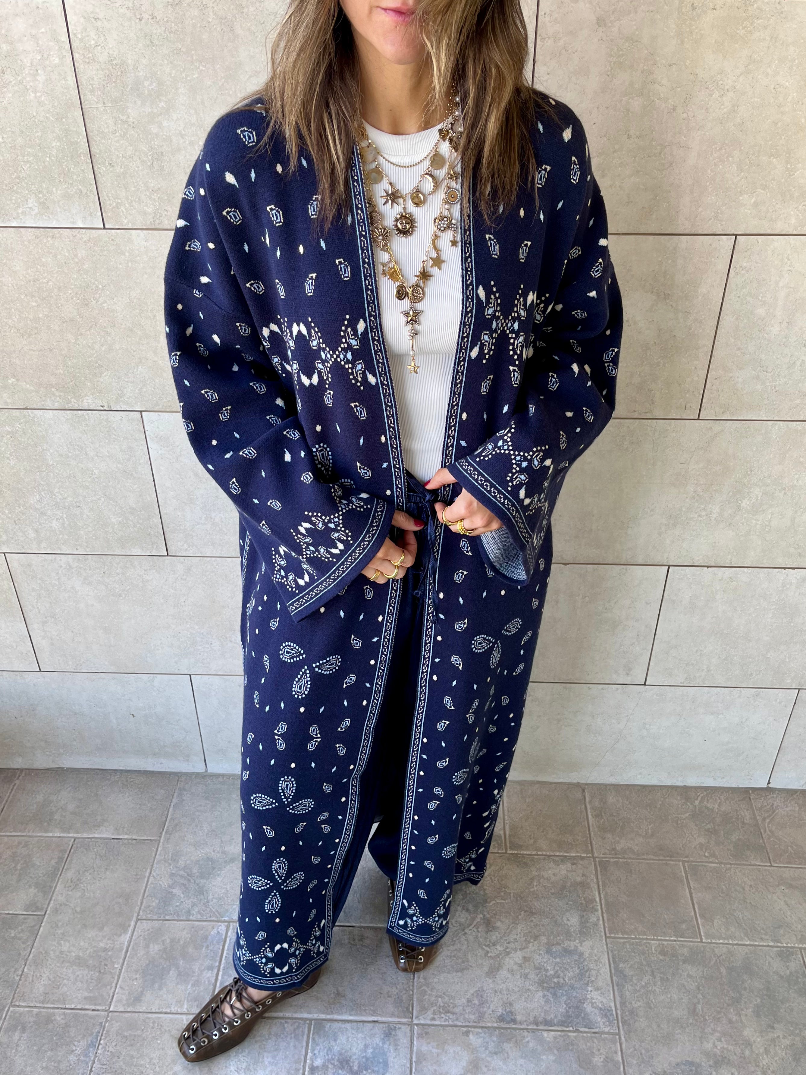 Navy Cult-Favorite Knit Bandana Kimono