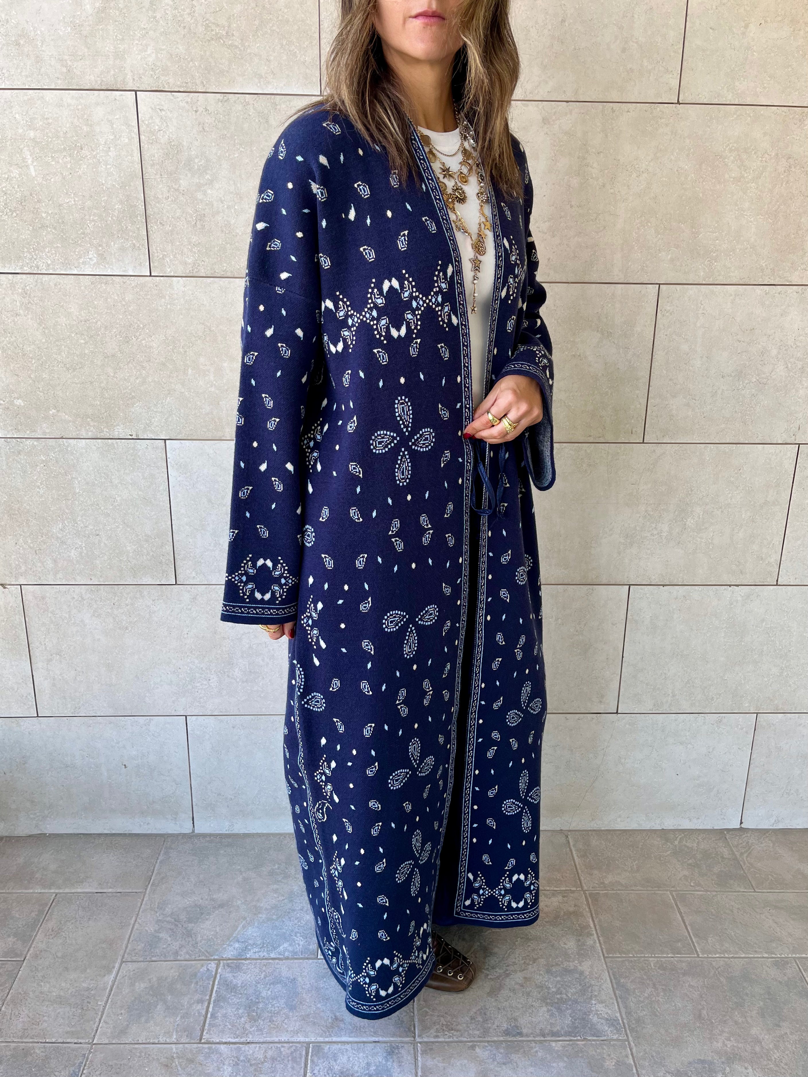 Navy Cult-Favorite Knit Bandana Kimono