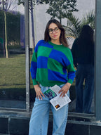 Blue & Green Retro Inspired Checkered Jumper