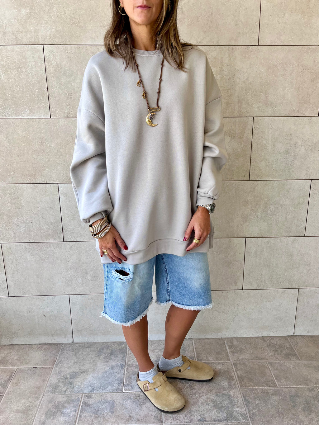 Grey Oversized Essential Sweatshirt