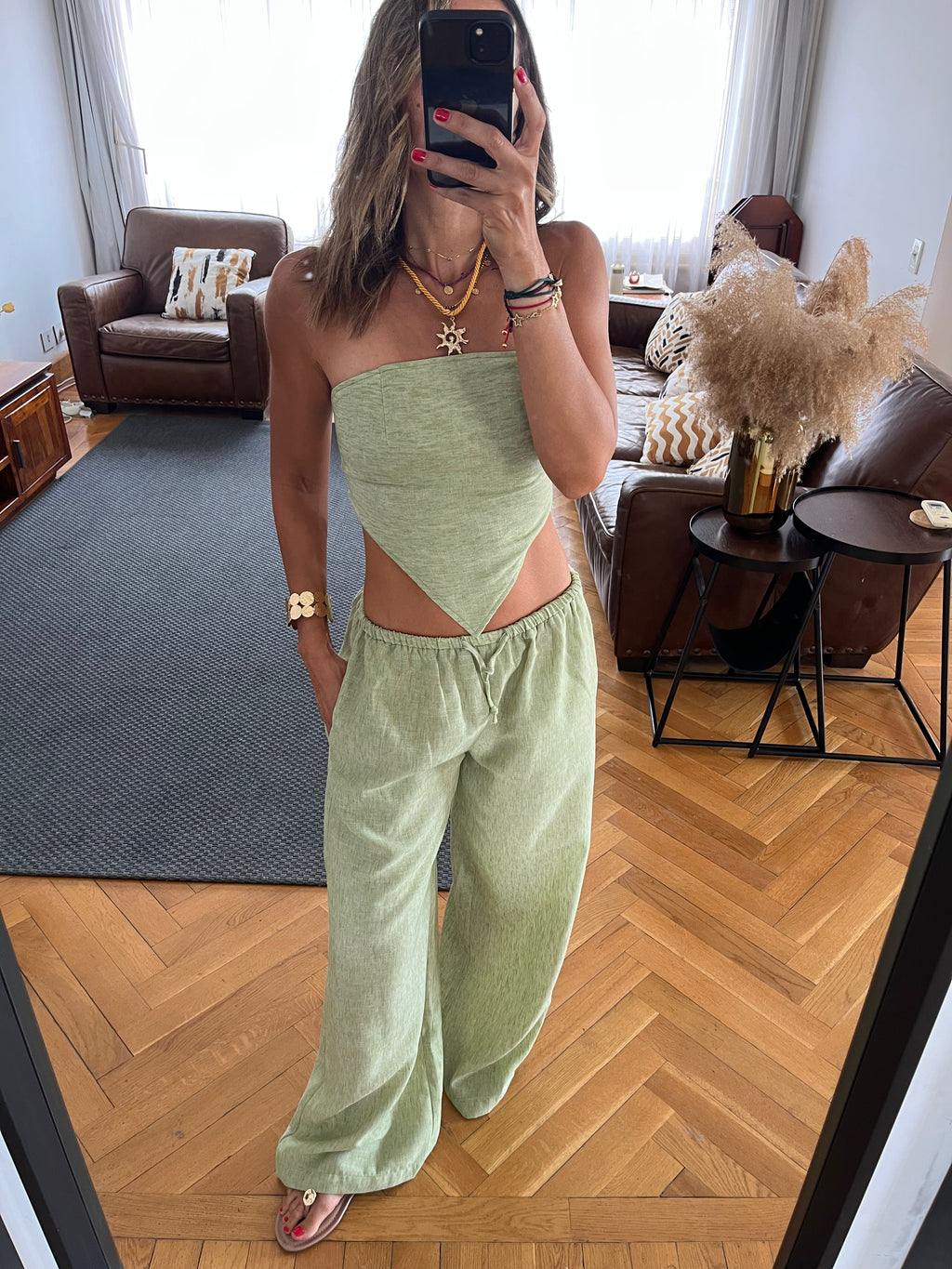Pistachio Rope Linen Sahara Pants