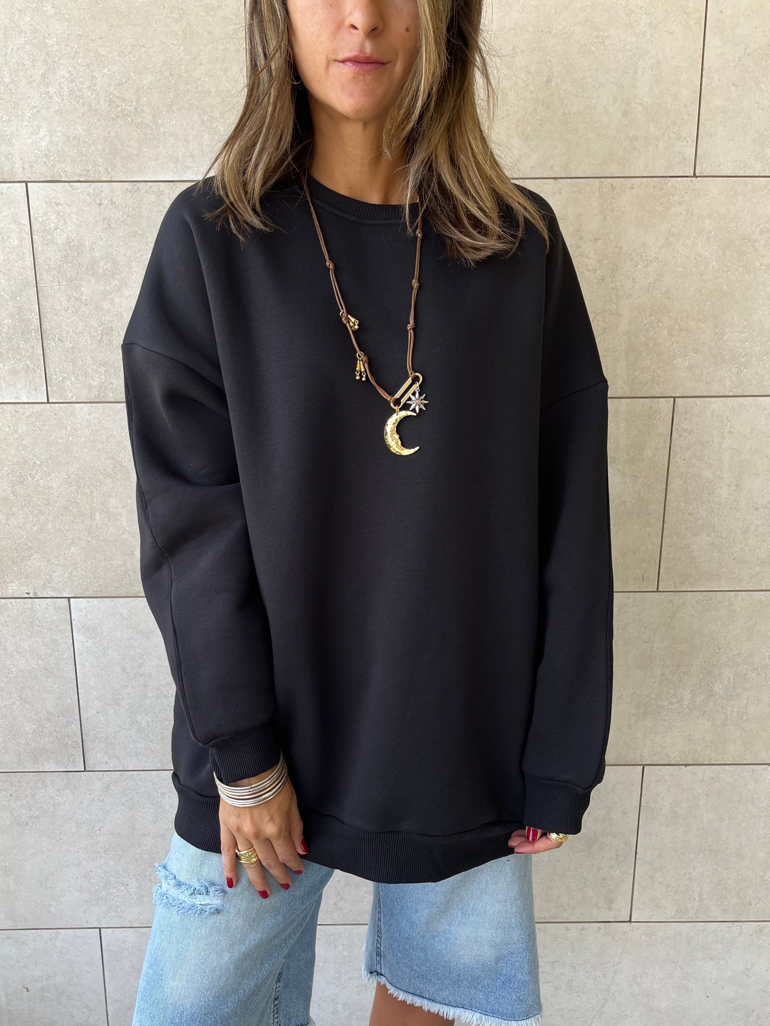 Black Oversized Essential Sweatshirt