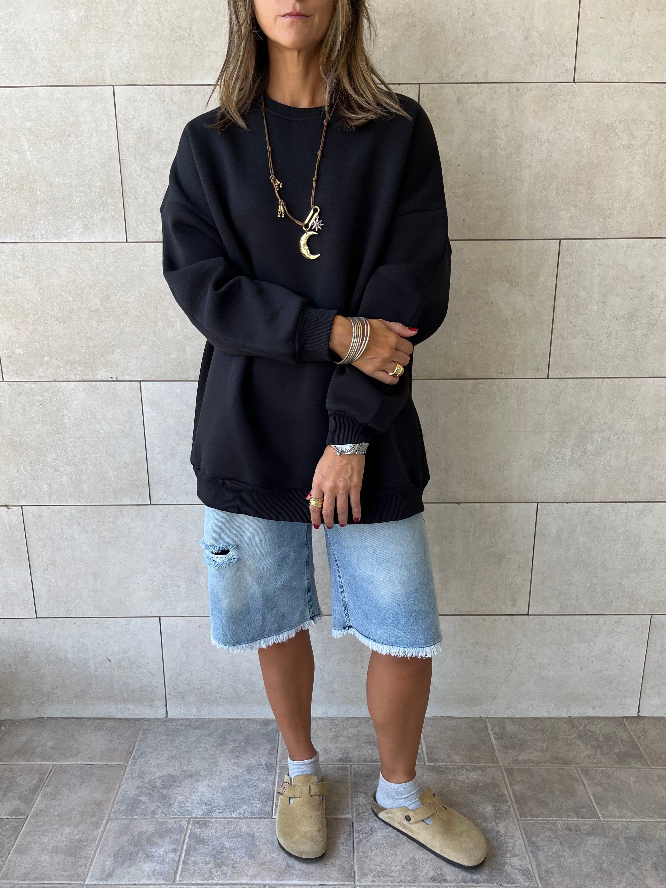 Black Oversized Essential Sweatshirt