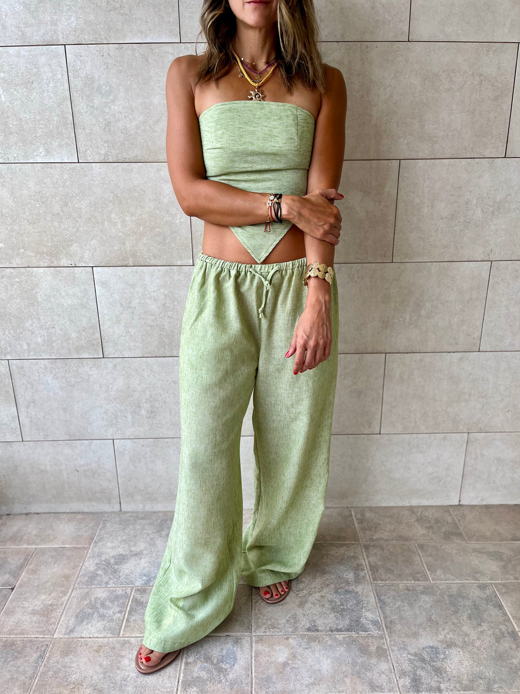 Pistachio Rope Linen Sahara Pants