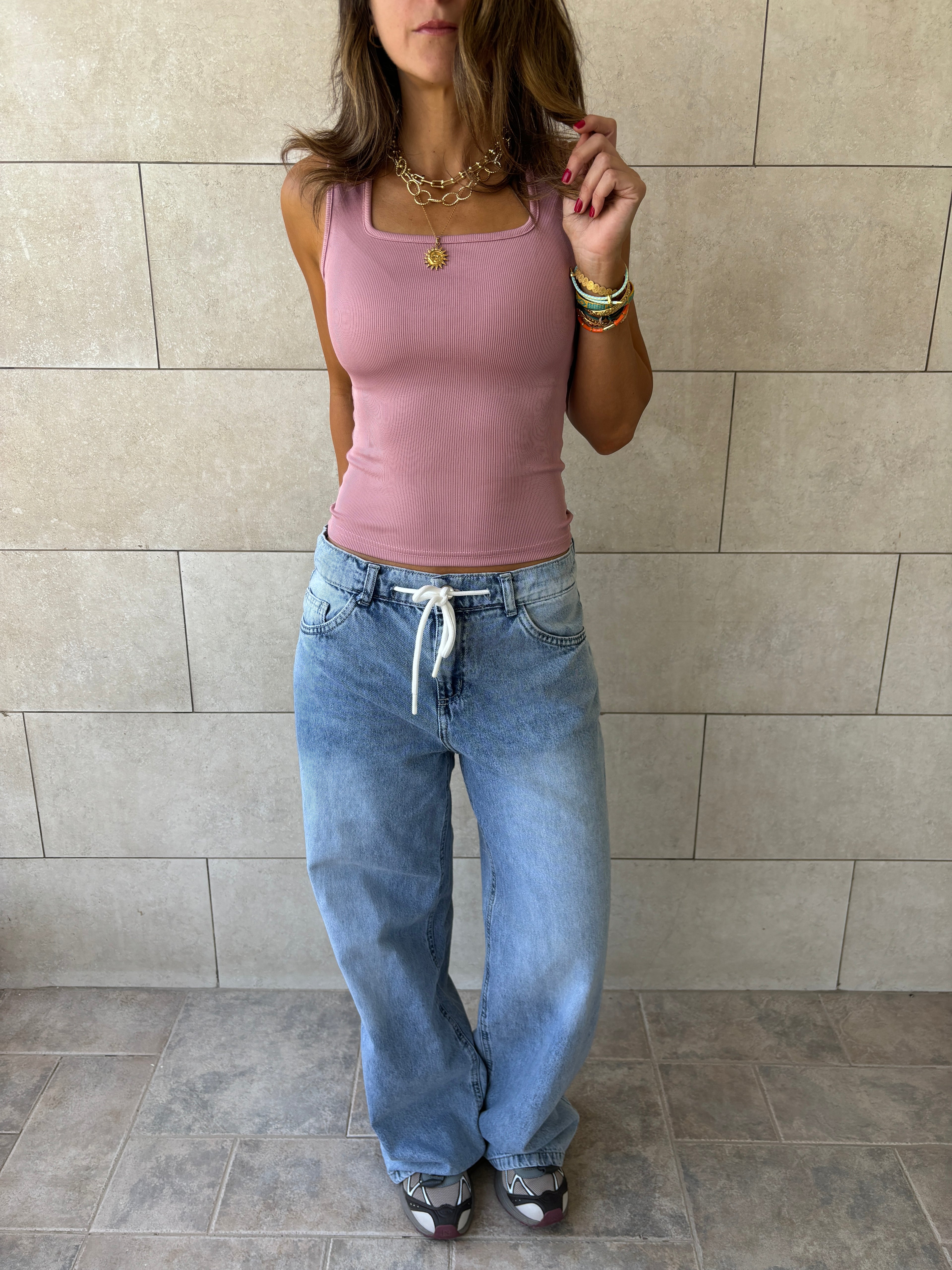 Blush 130 Ribbed Square Neck Top