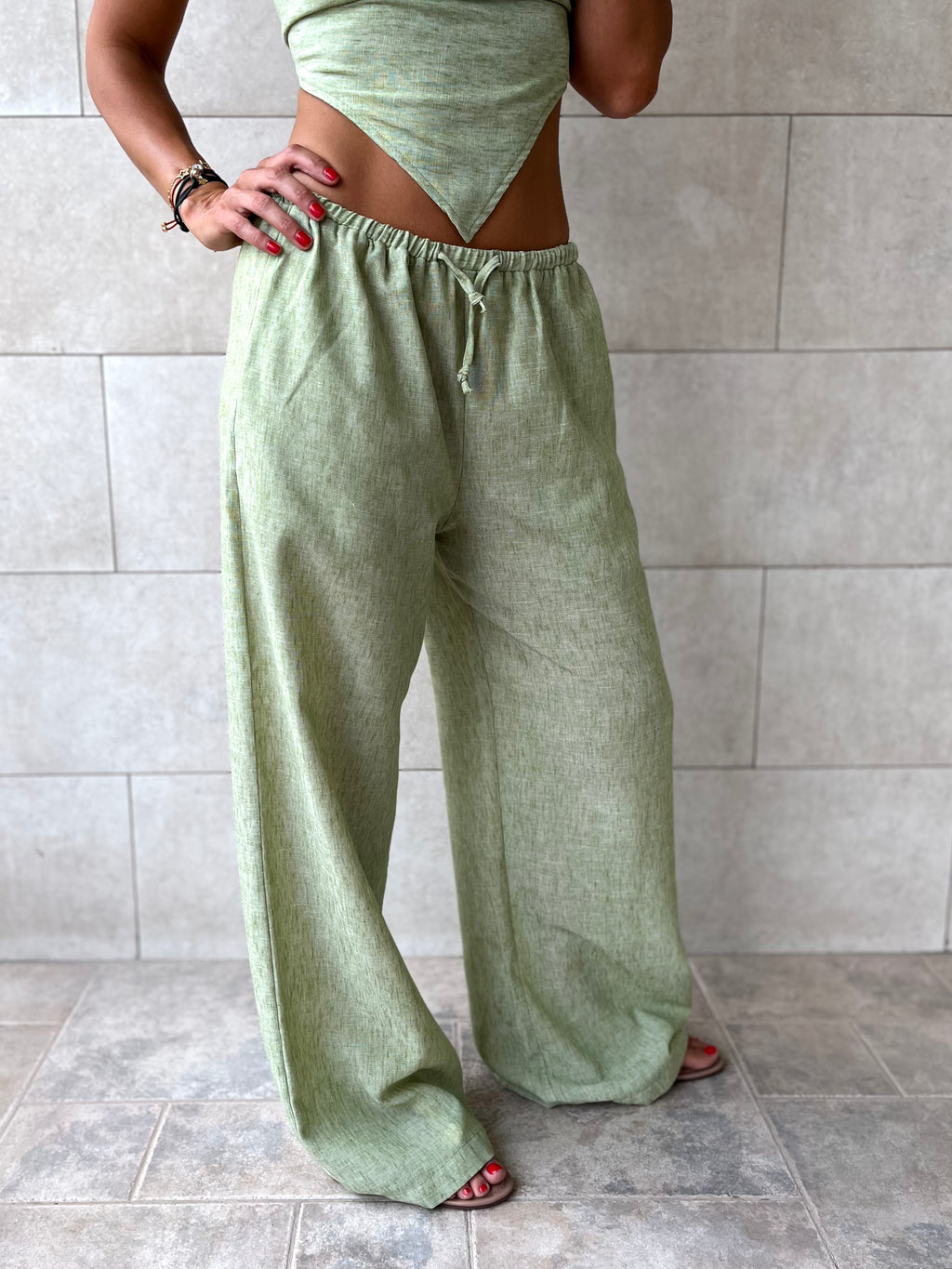 Pistachio Rope Linen Sahara Pants