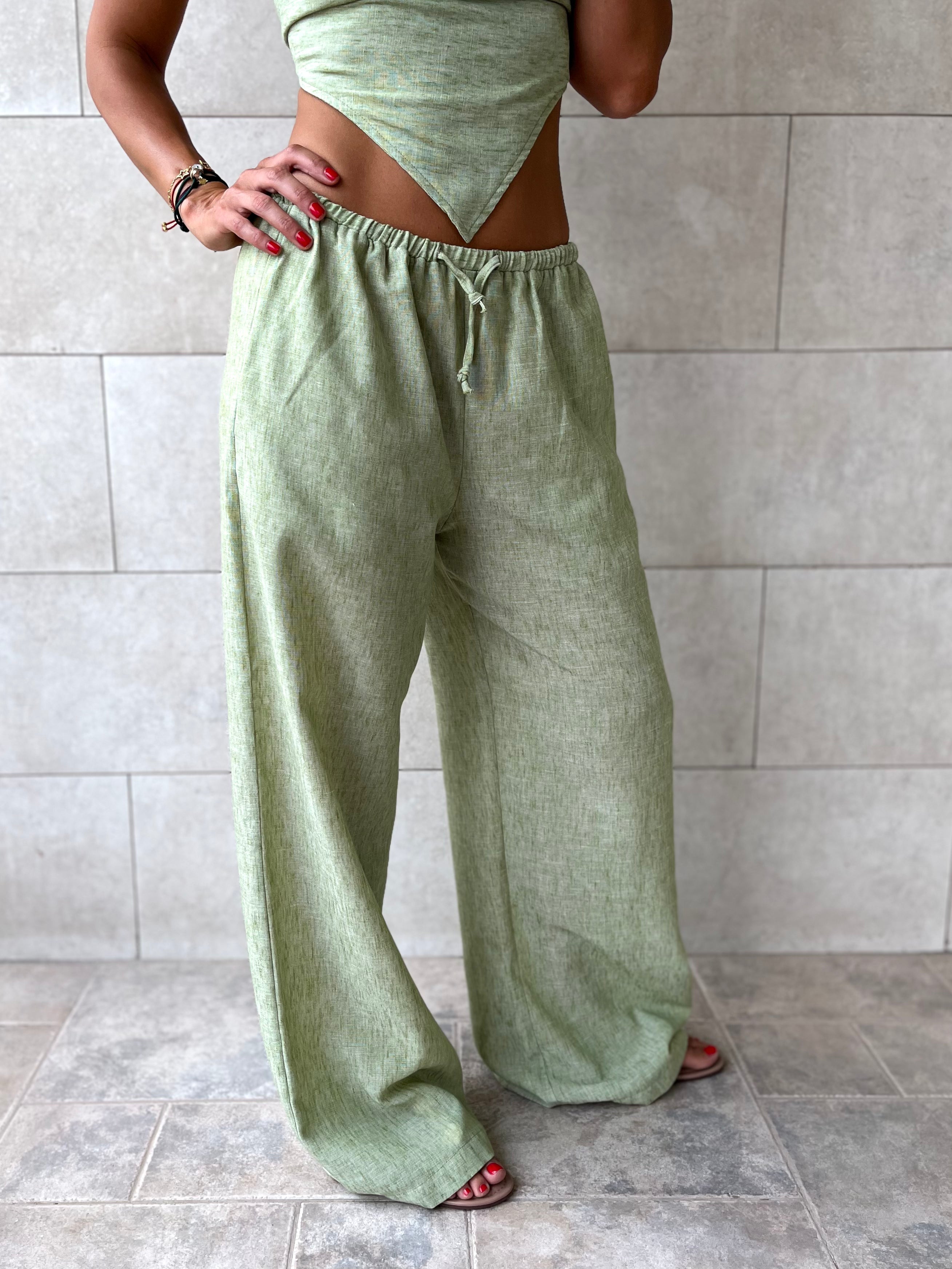Pistachio Rope Linen Sahara Pants