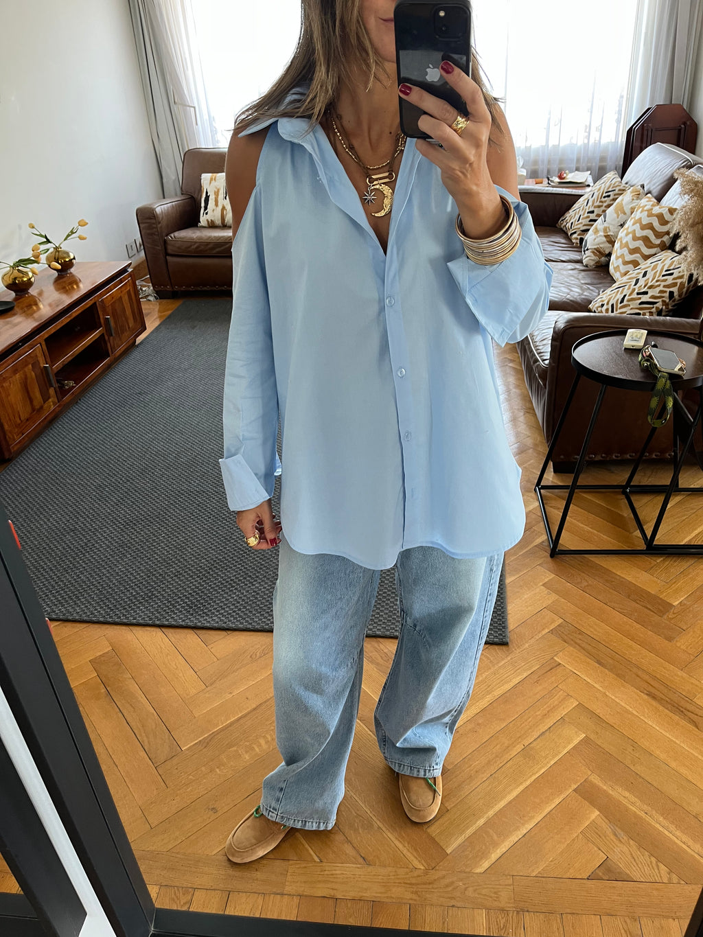 Baby Blue Cut Out Shoulder Shirt