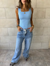 PREORDER Baby Blue 130 Ribbed Square Neck Top