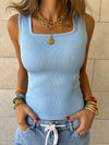 PREORDER Baby Blue 130 Ribbed Square Neck Top