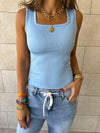 PREORDER Baby Blue 130 Ribbed Square Neck Top