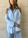 Baby Blue Cut Out Shoulder Shirt