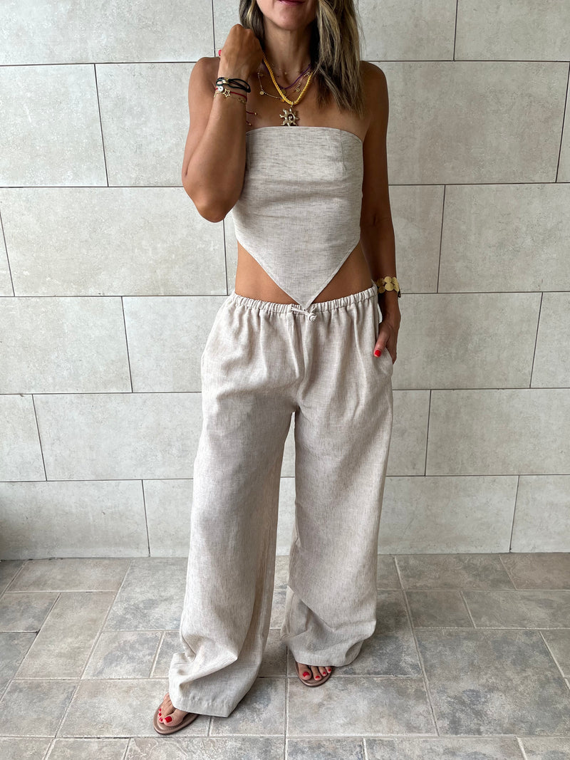 Beige Rope Linen Sahara Pants