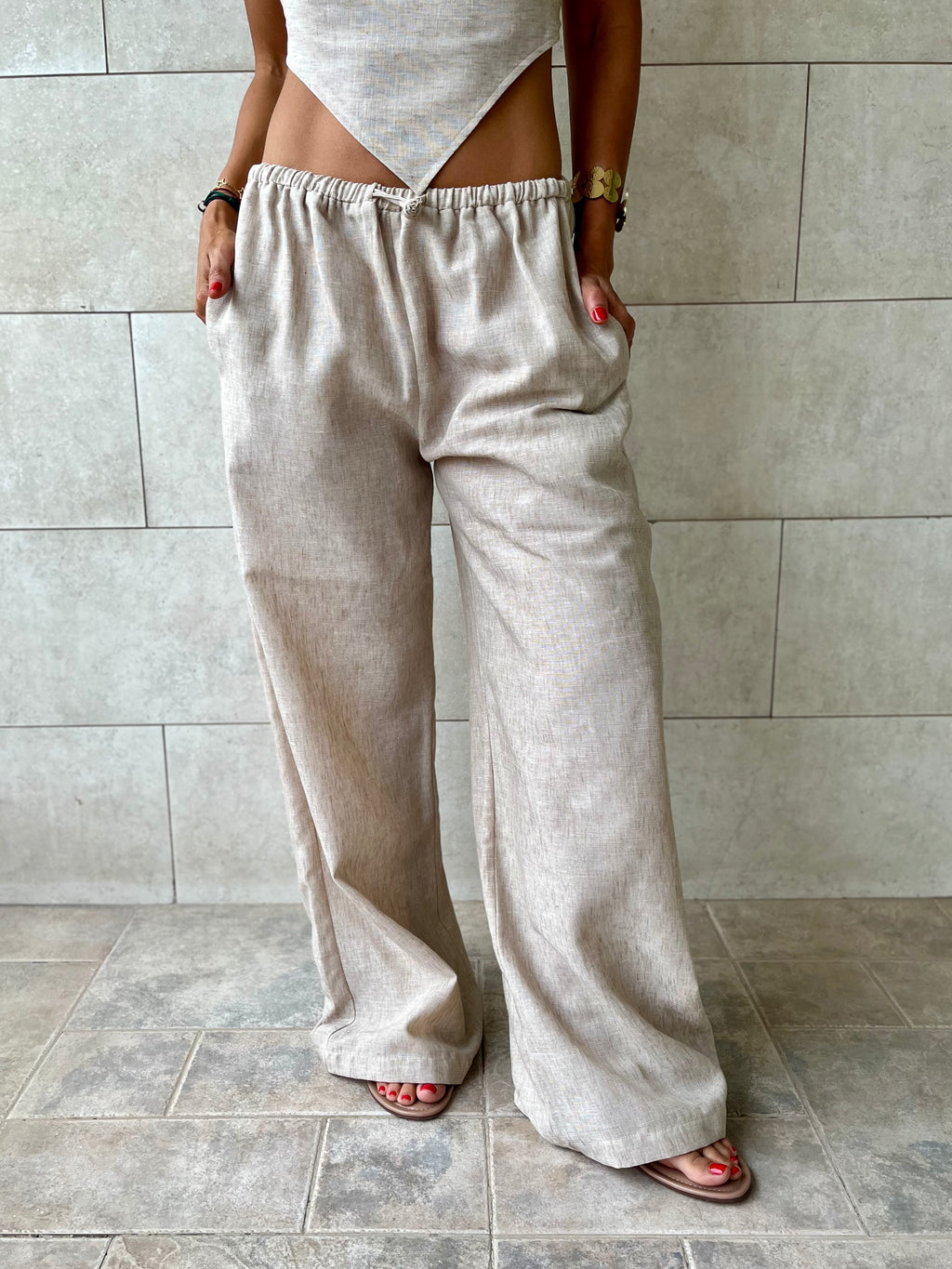 Beige Rope Linen Sahara Pants