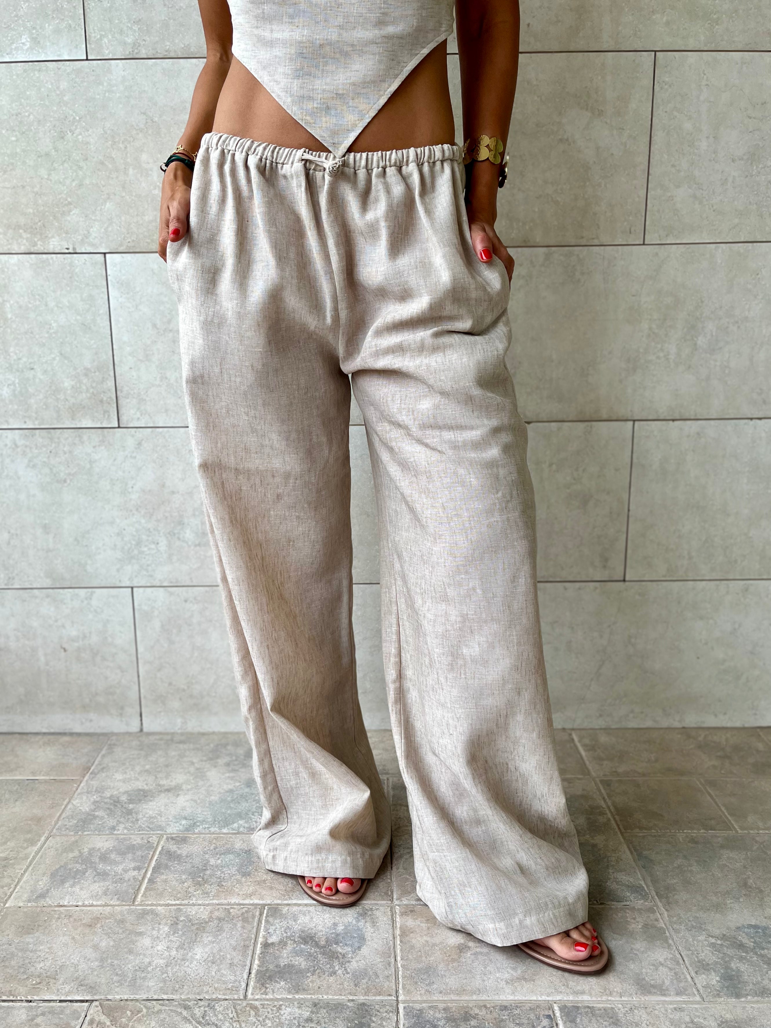 Beige Rope Linen Sahara Pants