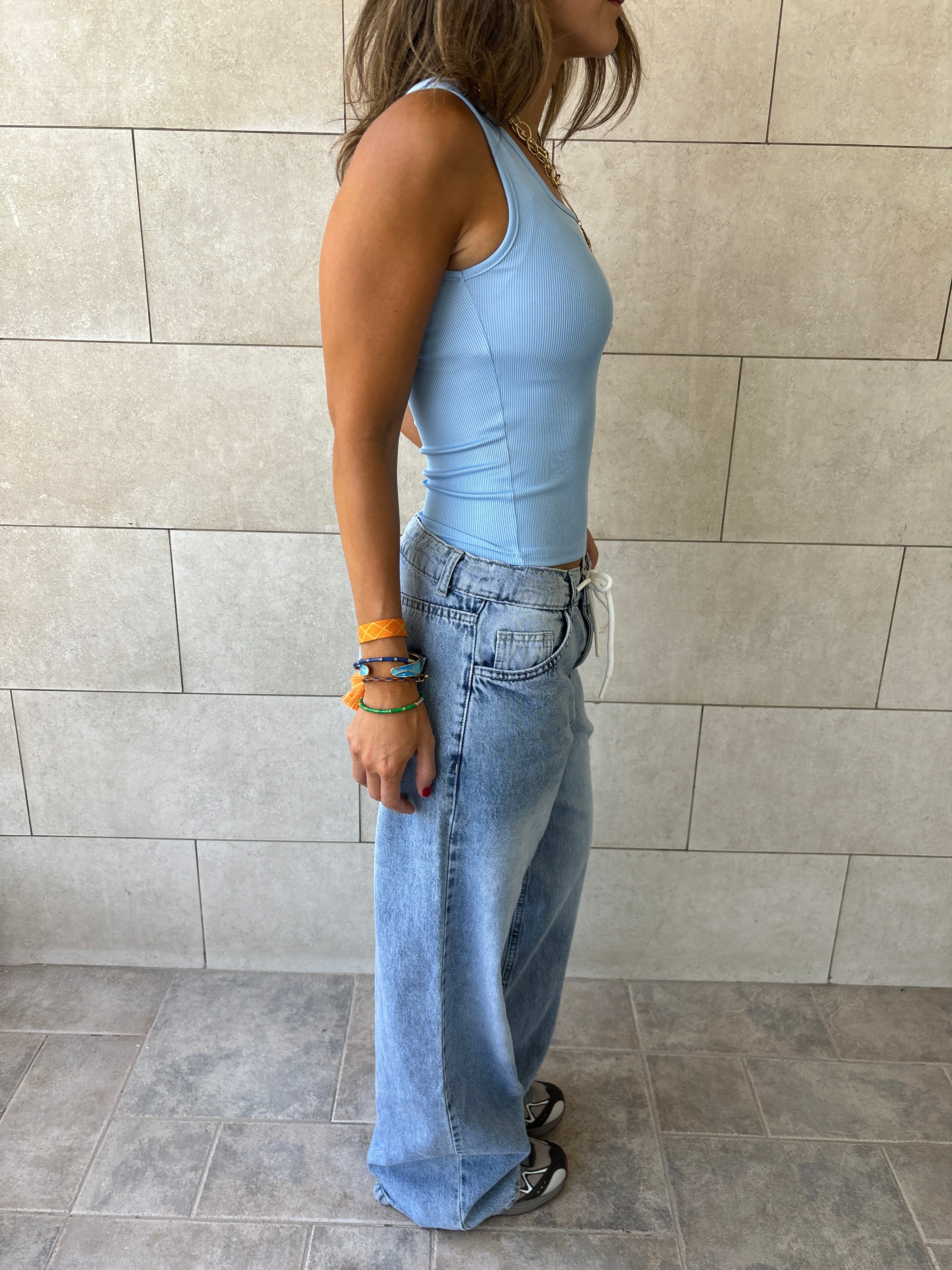 Baby Blue 130 Ribbed Square Neck Top