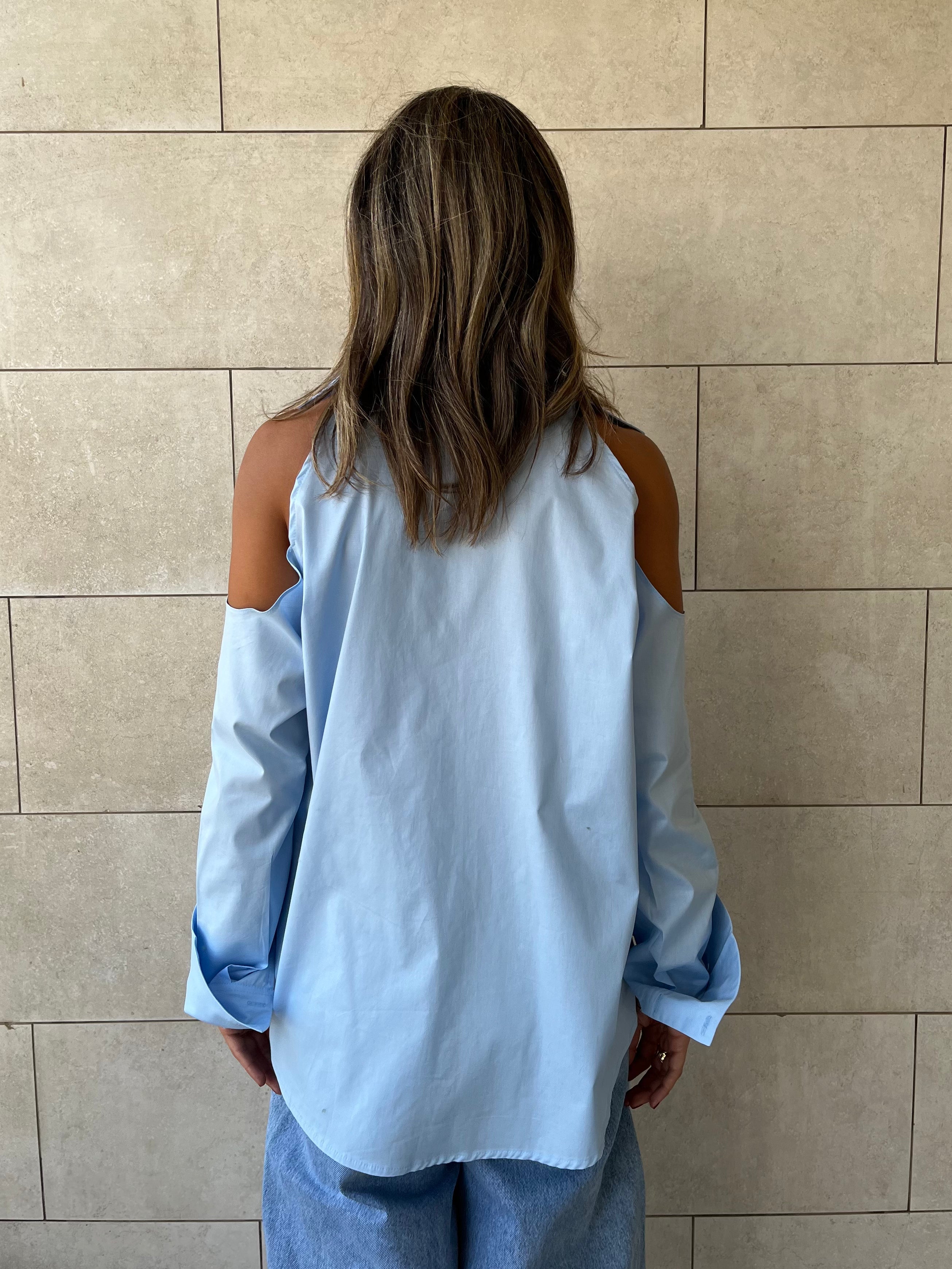 Baby Blue Cut Out Shoulder Shirt