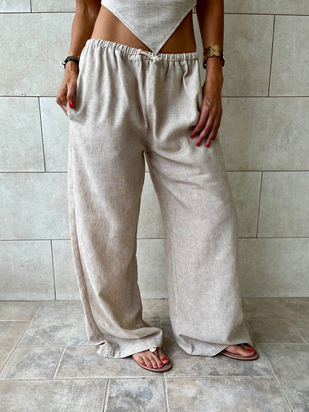 Beige Rope Linen Sahara Pants