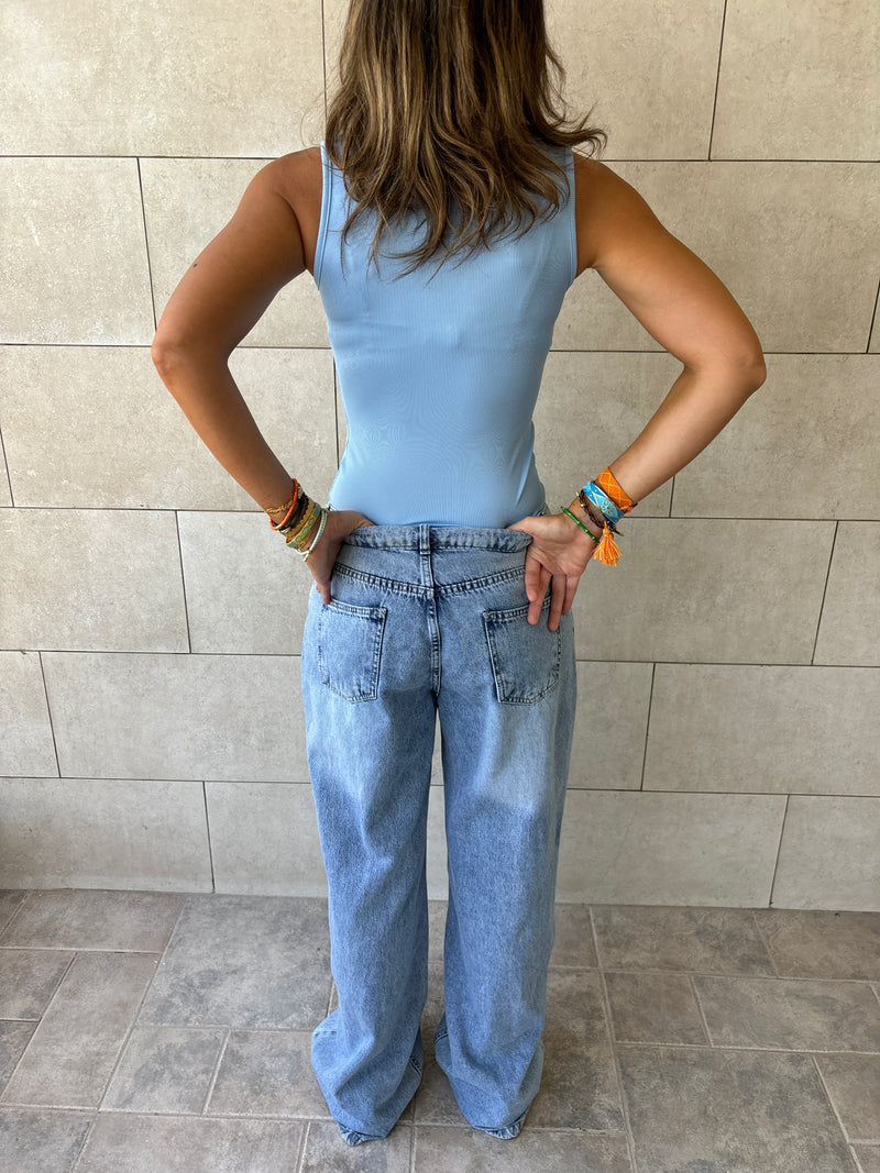 PREORDER Baby Blue 130 Ribbed Square Neck Top