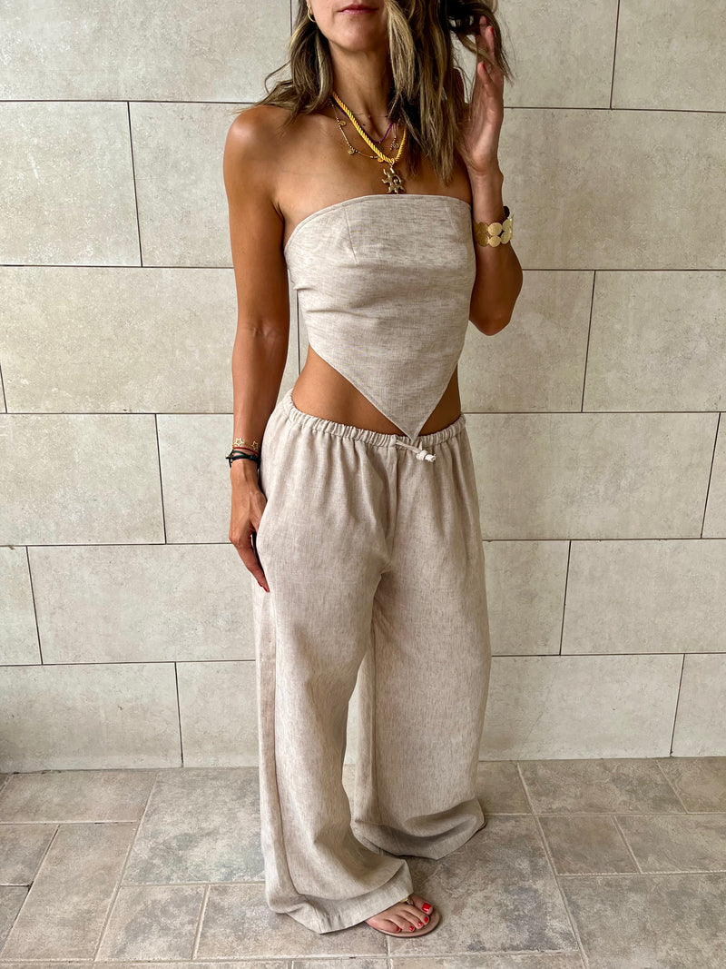 Beige Rope Linen Sahara Pants