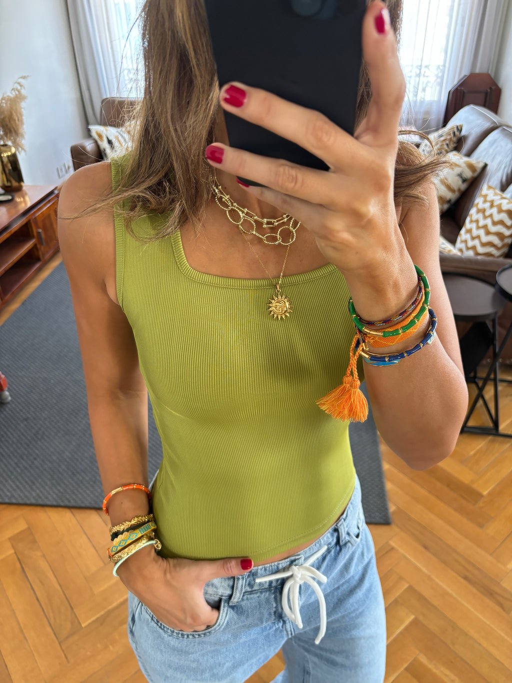 Lime 130 Ribbed Square Neck Top