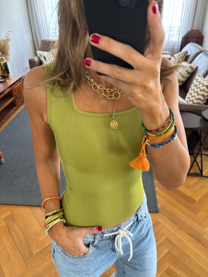 Lime 130 Ribbed Square Neck Top