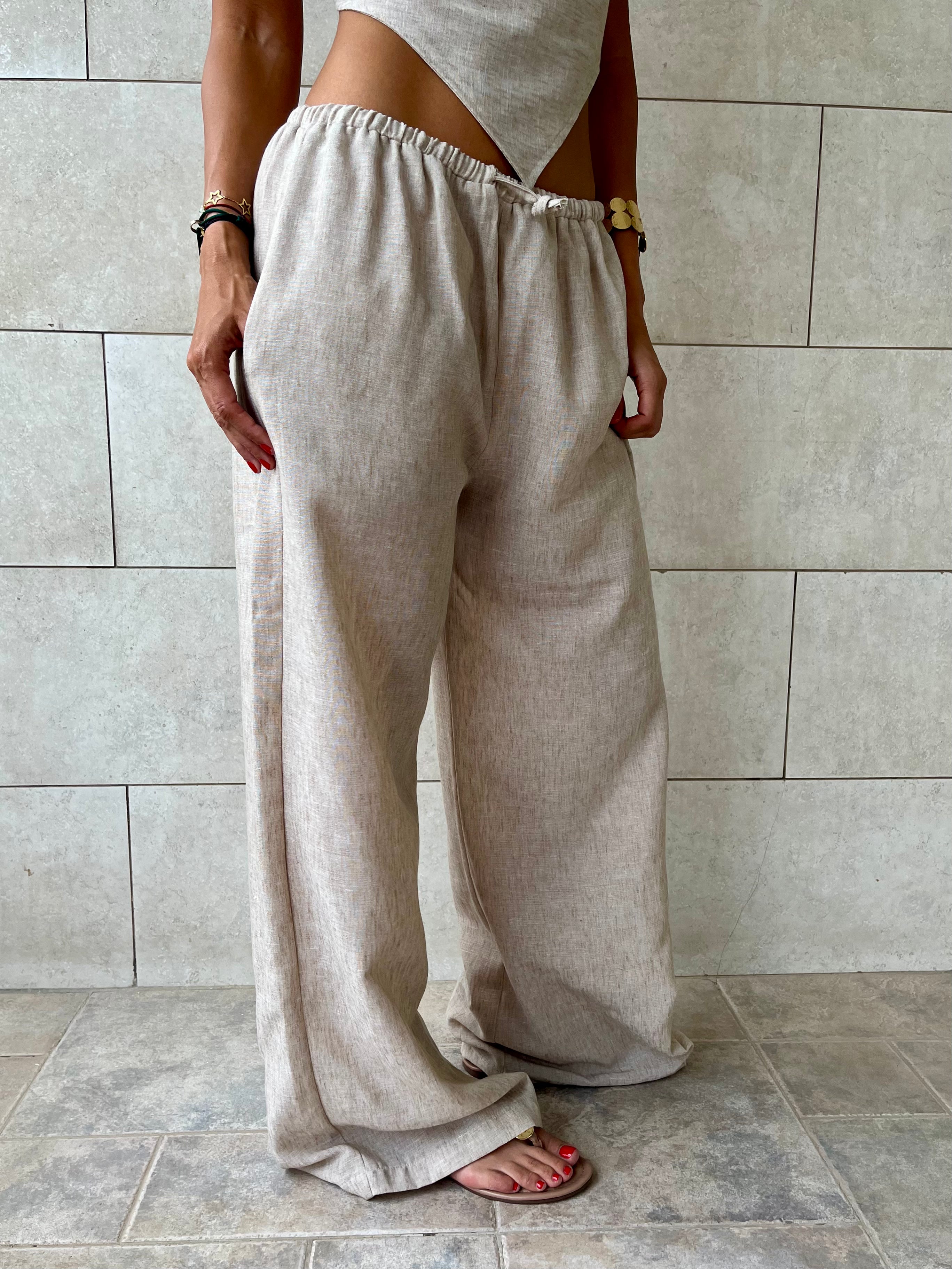 Beige Rope Linen Sahara Pants