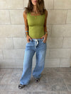 Lime 130 Ribbed Square Neck Top