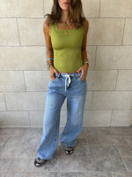 Lime 130 Ribbed Square Neck Top