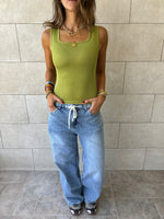 Lime 130 Ribbed Square Neck Top