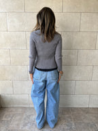 Grey Contour Buttoned Cardigan