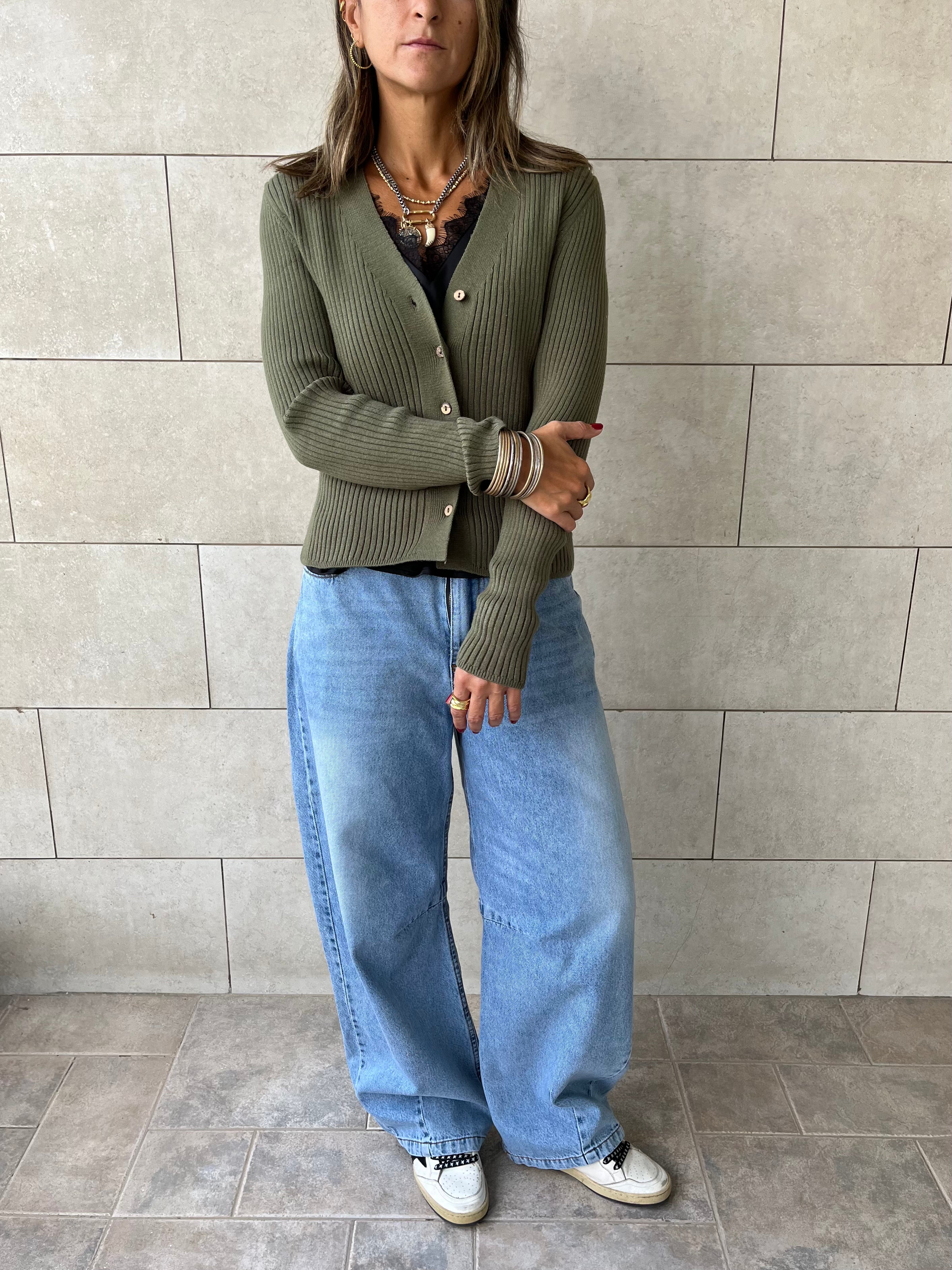 Olive Contour Buttoned Cardigan