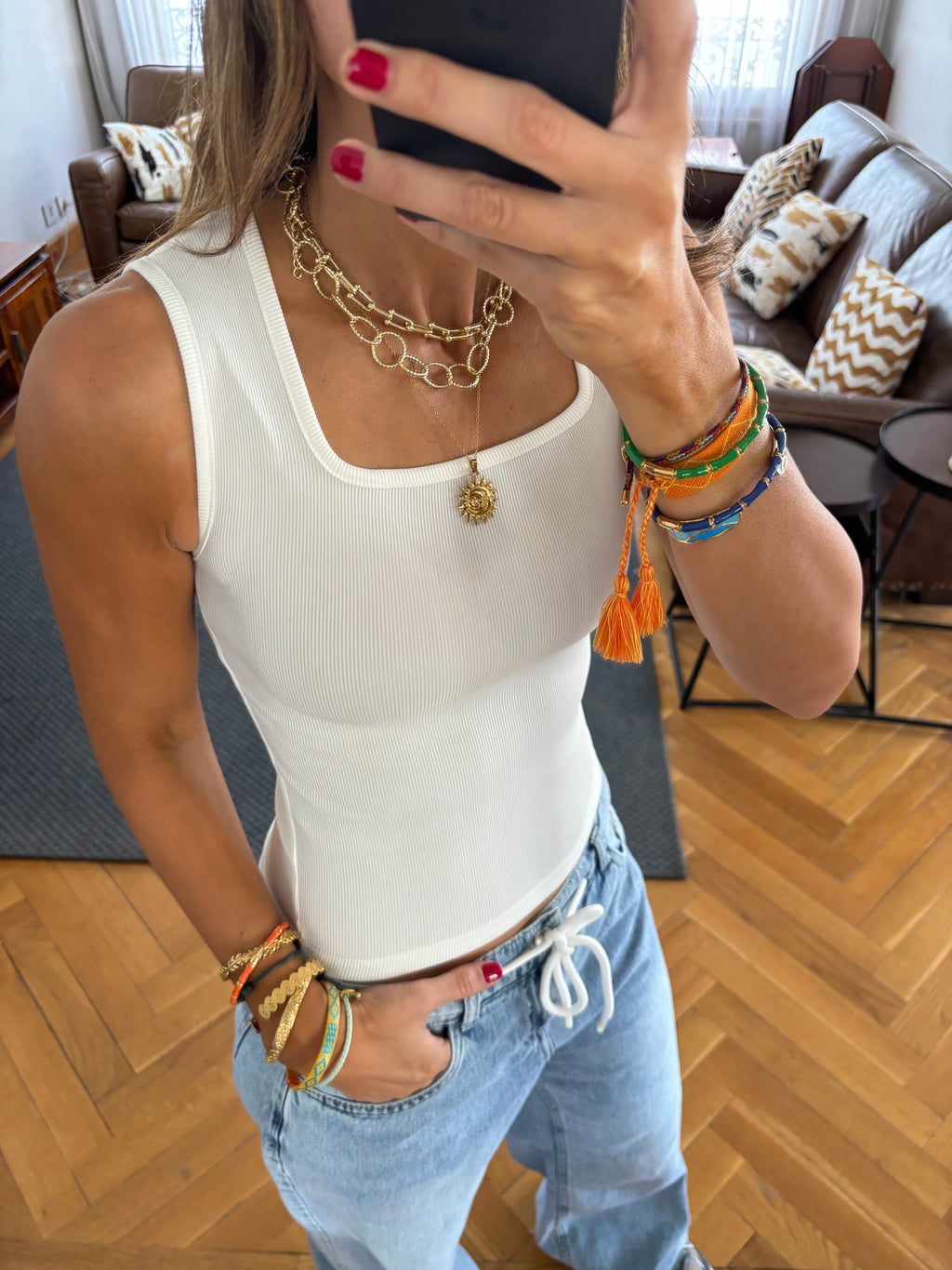 White 130 Ribbed Square Neck Top