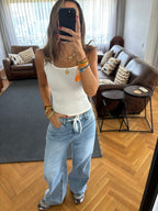 White 130 Ribbed Square Neck Top