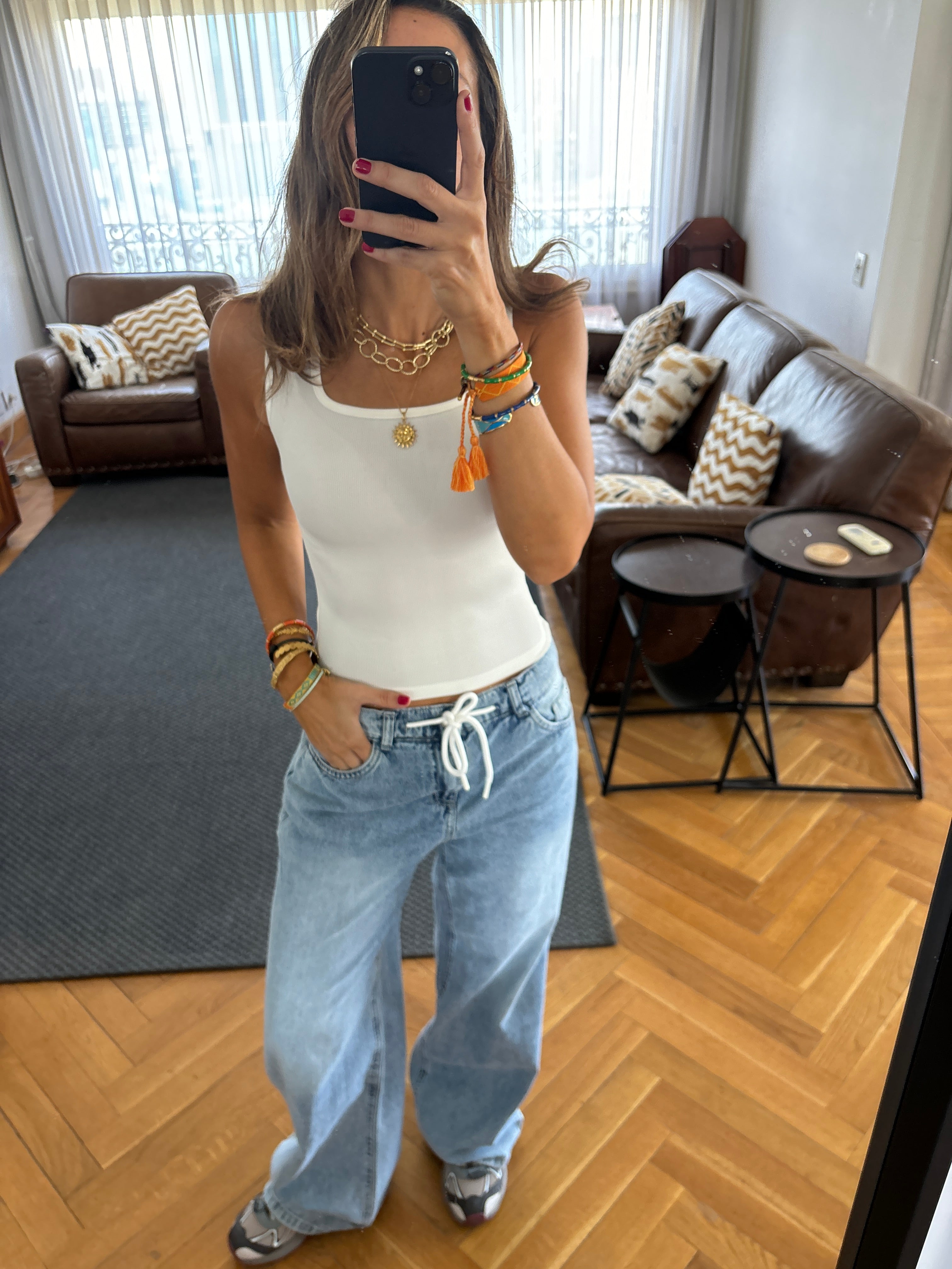 White 130 Ribbed Square Neck Top