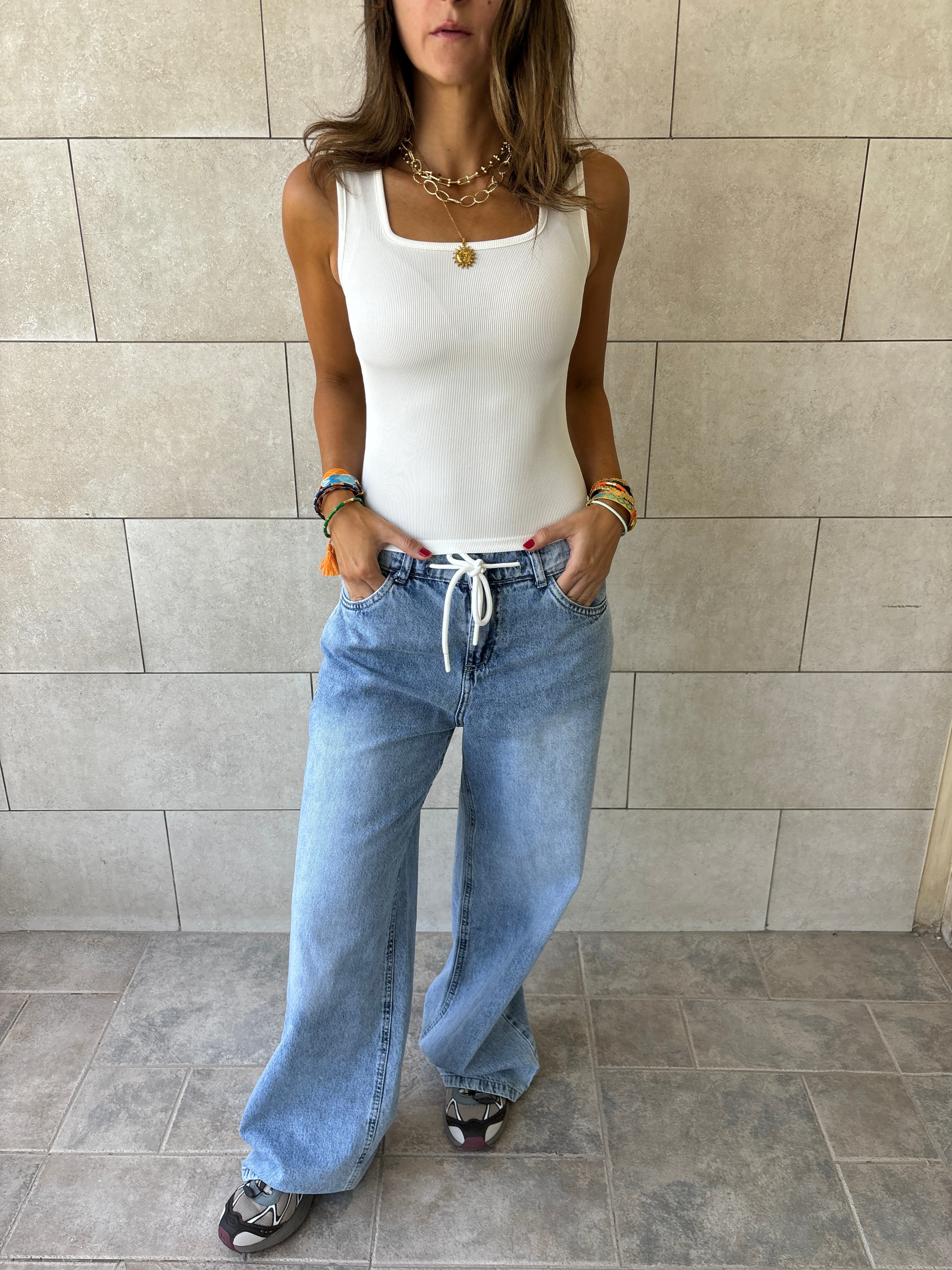 White 130 Ribbed Square Neck Top