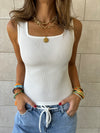 White 130 Ribbed Square Neck Top