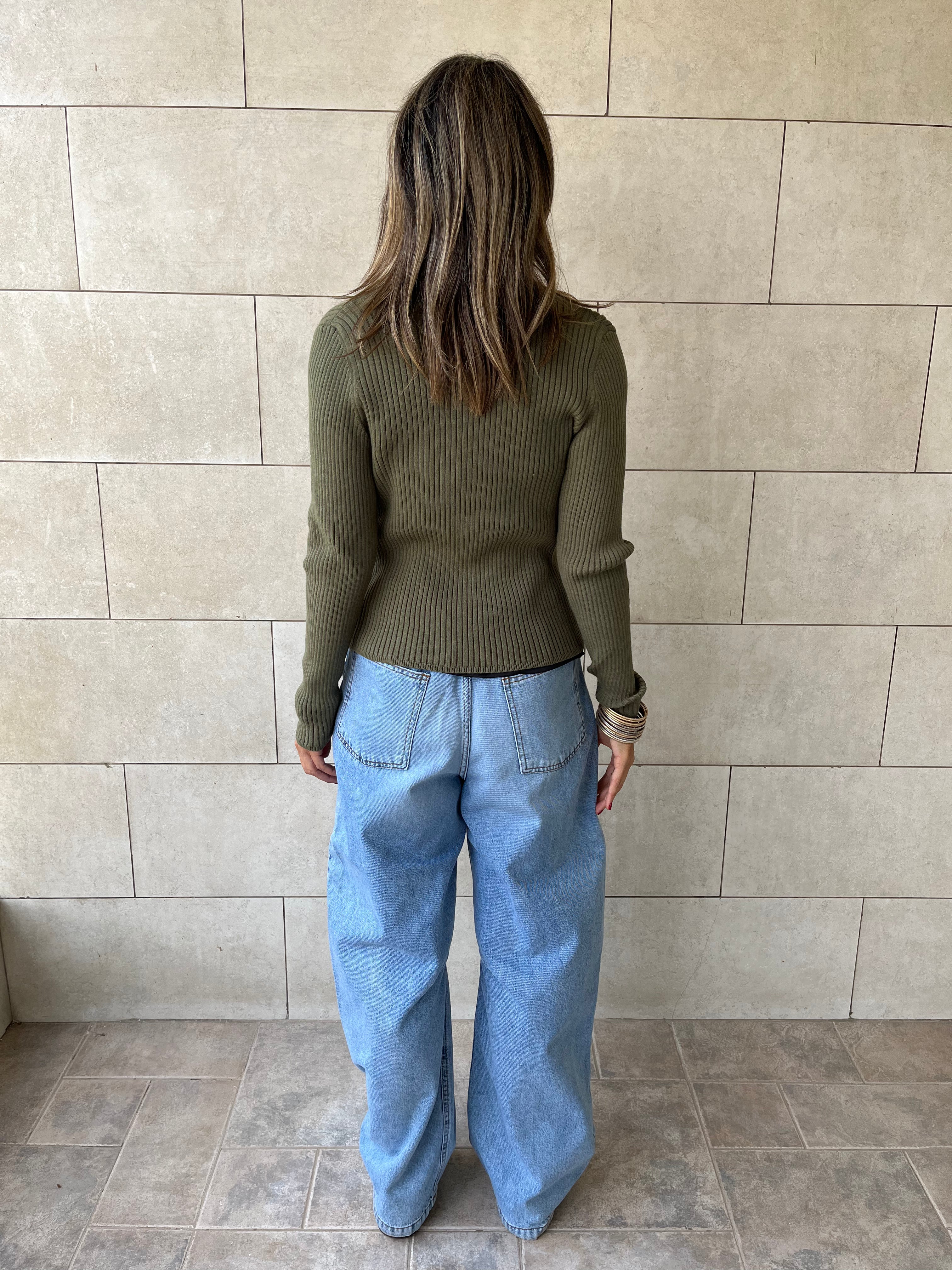 Olive Contour Buttoned Cardigan