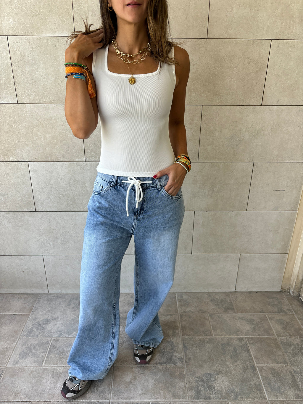 White 130 Ribbed Square Neck Top