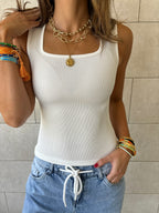 White 130 Ribbed Square Neck Top