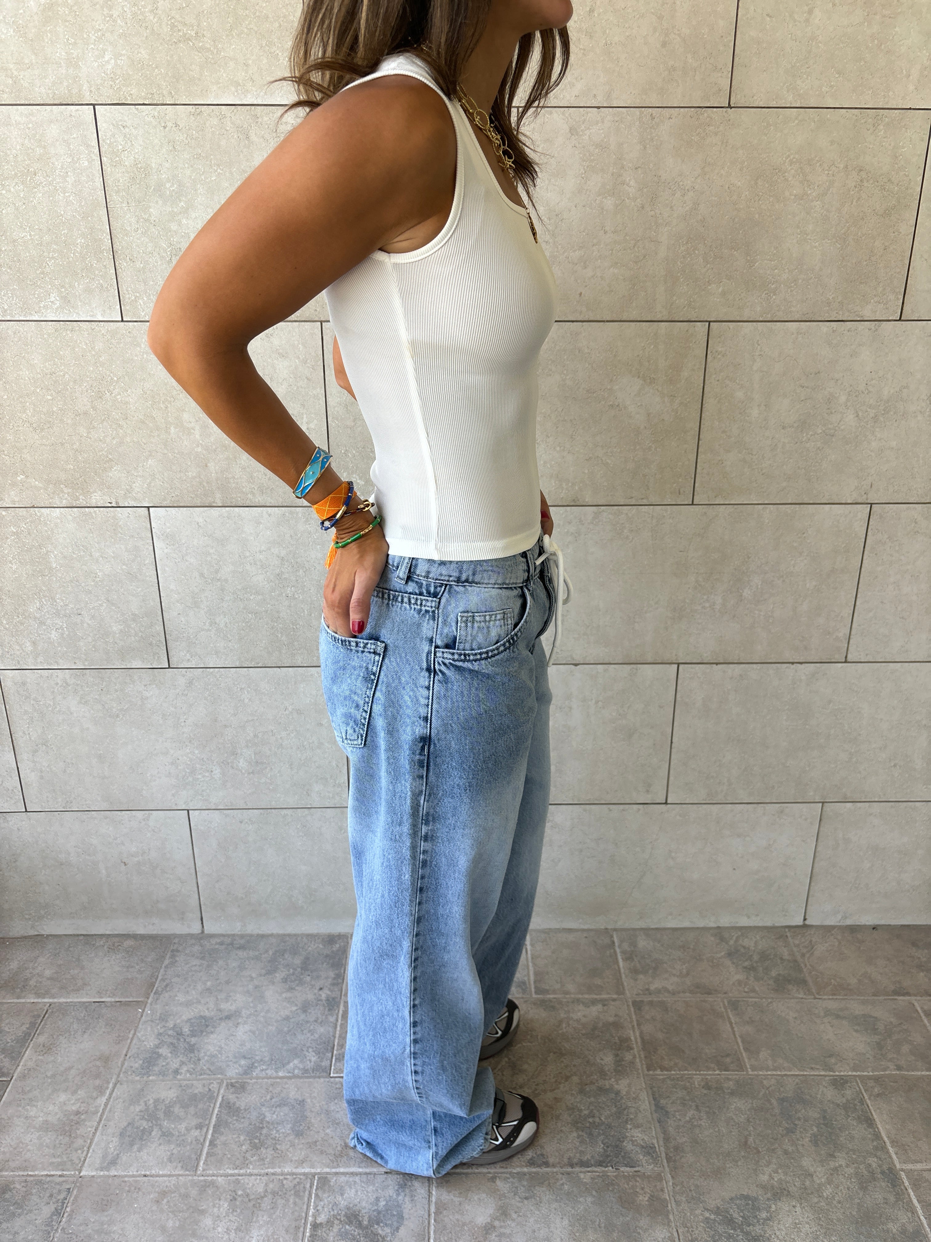 White 130 Ribbed Square Neck Top