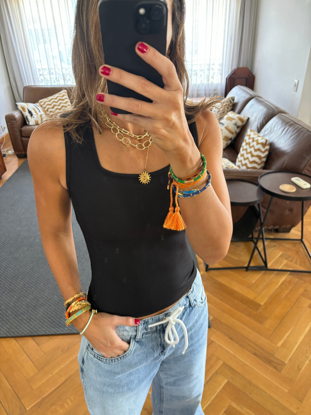 Black 130 Ribbed Square Neck Top