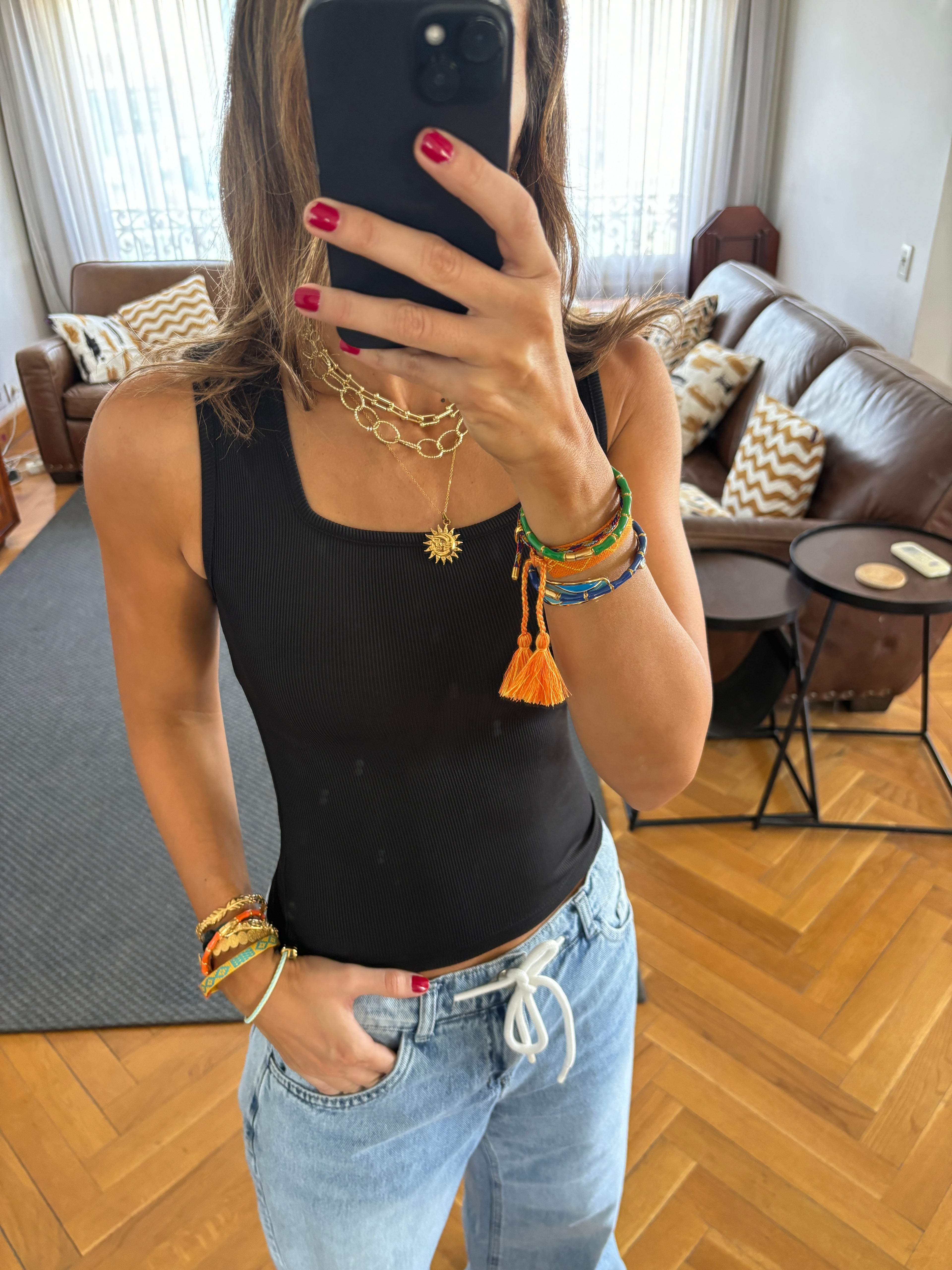 Black 130 Ribbed Square Neck Top